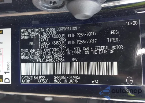 2021 Toyota 4Runner Sr5/Sr5 Premium/Venture/Trail/Limited Night Shade/Trd Off Road/Trd Off Road Premium/Trd Pro z USA, uszkodzony, nr VIN JTENU5JR4M5873954